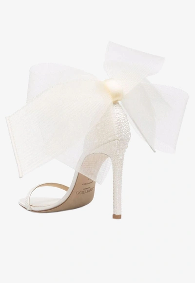 Shop Jimmy Choo Aveline 100 Sandals With Oversized Bow In Ivory