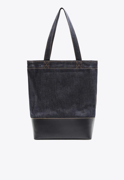 Shop Apc Axelle Leather And Denim Tote Bag In Blue