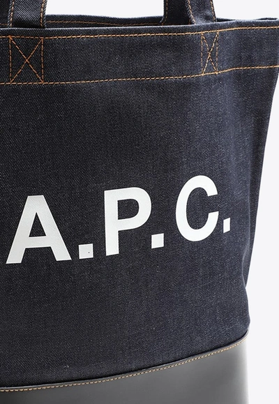 Shop Apc Axelle Leather And Denim Tote Bag In Blue