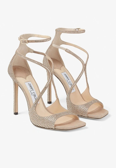 Shop Jimmy Choo Azia 95 Crystal-embellished Sandals In Nude