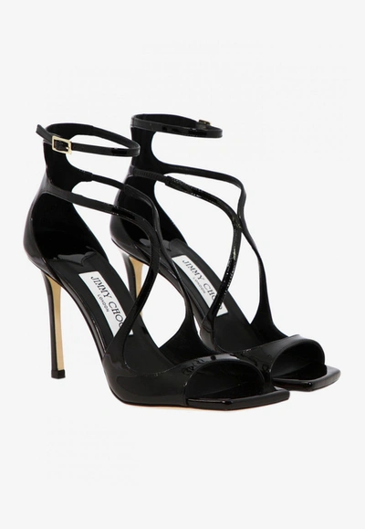 Jimmy Choo Womens Black Azia 110 Strappy Patent Leather Sandals In Black
