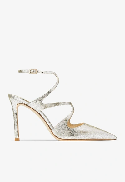 Shop Jimmy Choo Azia 95 Pointed Pumps In Metallic Leather