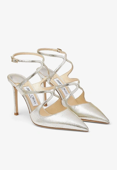 Shop Jimmy Choo Azia 95 Pointed Pumps In Metallic Leather