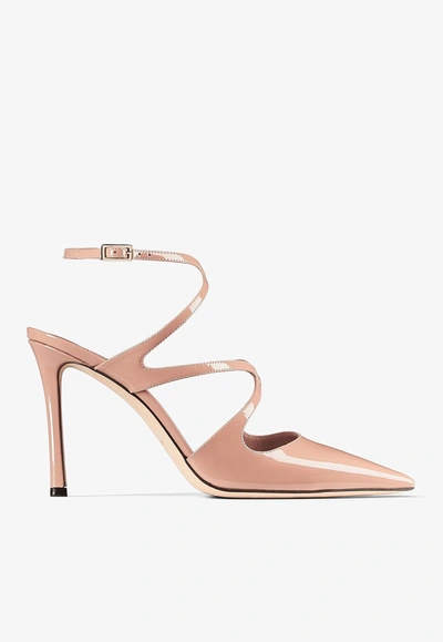 Shop Jimmy Choo Azia 95 Pointed Pumps In Patent Leather In Ballet Pink