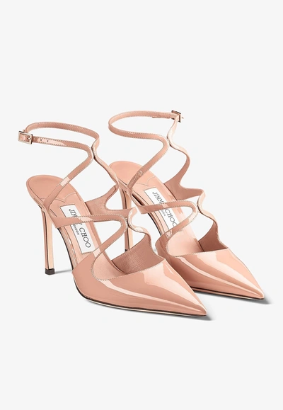 Shop Jimmy Choo Azia 95 Pointed Pumps In Patent Leather In Ballet Pink
