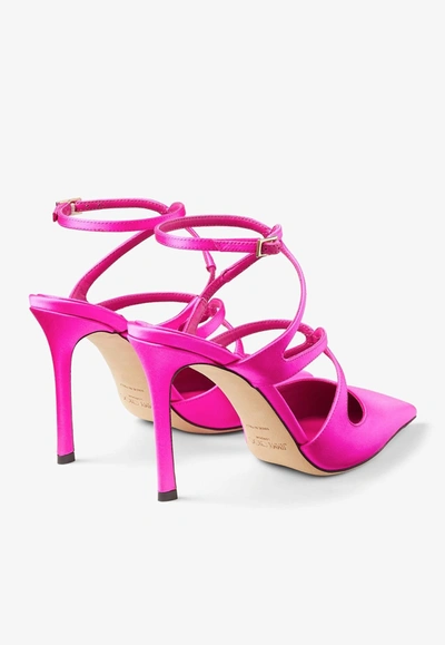 Shop Jimmy Choo Azia 95 Pointed Pumps In Satin In Fuchsia