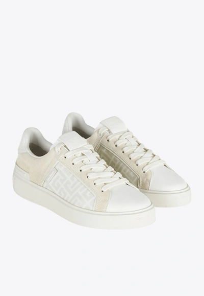 Shop Balmain B-court Monogram Leather Sneakers In White