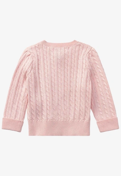 Shop Polo Ralph Lauren Babies Cable-knit Logo Embroidered Cardigan In Pink