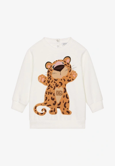Shop Dolce & Gabbana Babies Leopard-print Sweatshirt In White