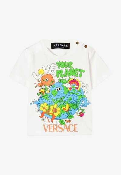 Shop Versace Baby Boys 'love Your Planet' Graphic Print T-shirt In White