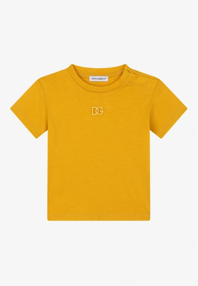 Shop Dolce & Gabbana Baby Boys Embroidered Dg T-shirt In Yellow