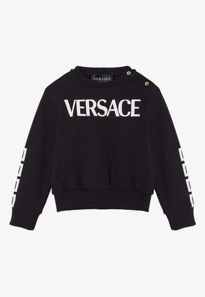 Shop Versace Baby Boys Greca Print Sweatshirt In Black