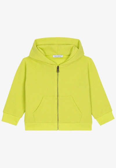 Shop Dolce & Gabbana Baby Boys Logo-embroidered Zip-up Hoodie In Green