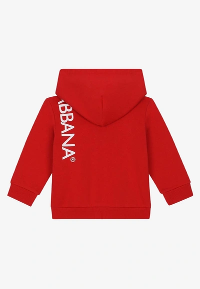 Shop Dolce & Gabbana Baby Boys Logo-print Zip-up Hoodie In Red