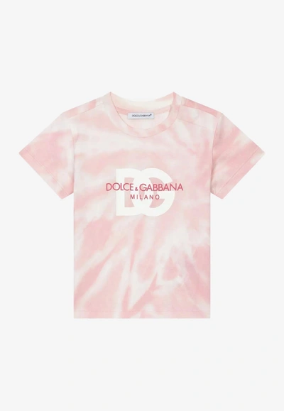Shop Dolce & Gabbana Baby Boys Tie-dye T-shirt With Dg Logo Print In Pink