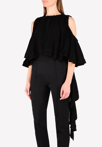 Shop Ellery Baby Cold-shoulder Ruffle Crop Top In Black