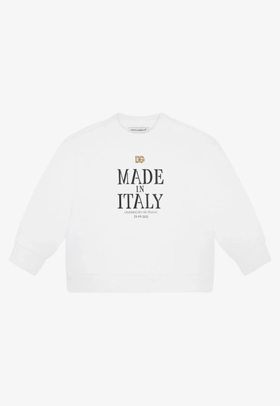 Shop Dolce & Gabbana Baby Girls 'made In Italy' Print Sweatshirt In White