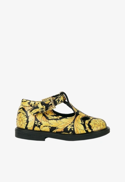 Shop Versace Baby Girls Barocco Print Sandals In Yellow