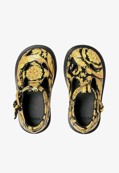 Shop Versace Baby Girls Barocco Print Sandals In Yellow