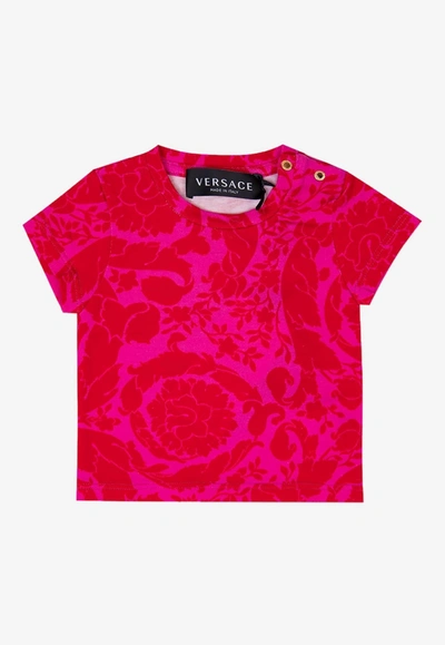Shop Versace Baby Girls Barocco Silhouette Print T-shirt In Fuchsia