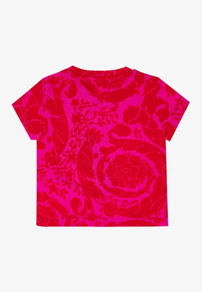 Shop Versace Baby Girls Barocco Silhouette Print T-shirt In Fuchsia