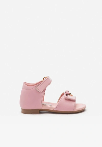Shop Dolce & Gabbana Baby Girls Charm Embellished Leather Sandals In Pink