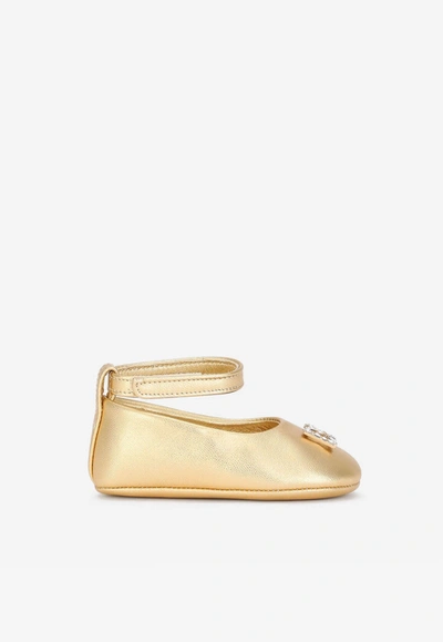 Shop Dolce & Gabbana Baby Girls Dg Ballet Flats In Metallic Nappa Leather In Gold