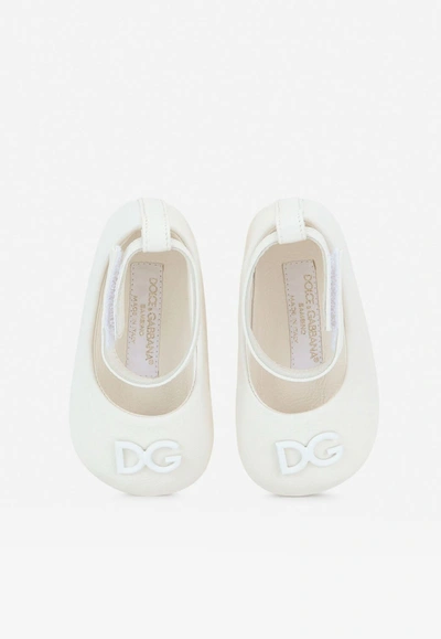 Shop Dolce & Gabbana Baby Girls Dg Ballet Flats In Nappa Leather In White