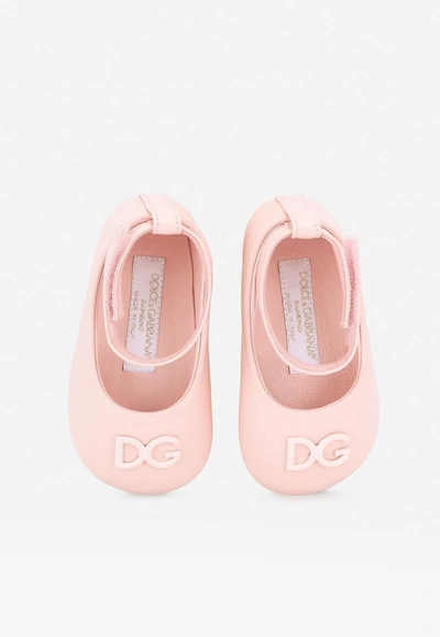 Shop Dolce & Gabbana Baby Girls Dg Ballet Flats In Nappa Leather In Pink