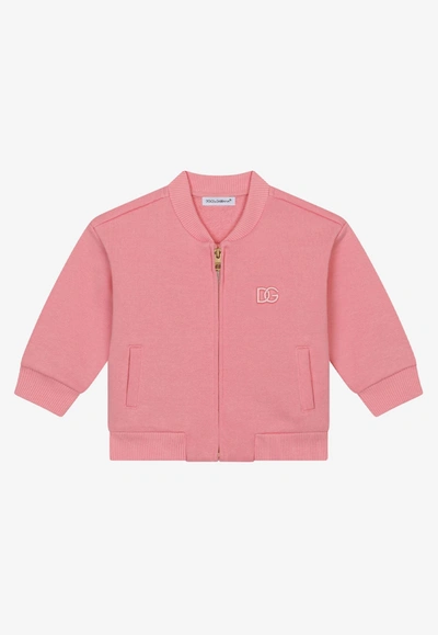 Shop Dolce & Gabbana Baby Girls Dg Logo Bomber Jacket In Pink