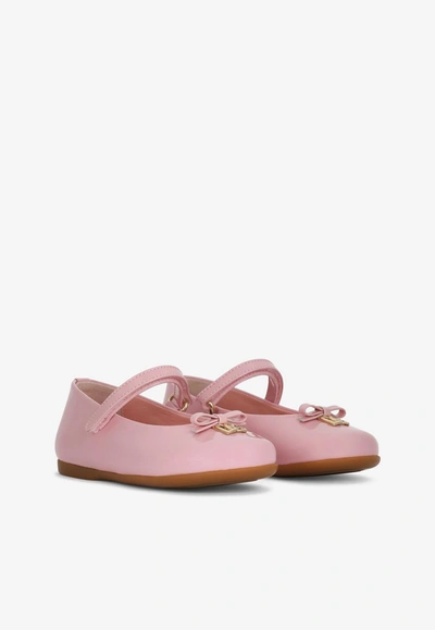 Shop Dolce & Gabbana Baby Girls Dg Logo Patent Leather Ballet Flats With Strap In Pink
