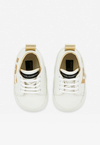 Shop Dolce & Gabbana Baby Girls Dg Logo Sneakers In Nappa Leather In White