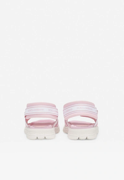 Shop Dolce & Gabbana Baby Girls Dg Sandals In Tech Fabric In Pink