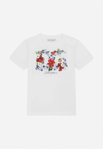 Shop Dolce & Gabbana Baby Girls Floral Dg Logo T-shirt In White