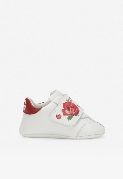 Shop Dolce & Gabbana Baby Girls Floral Print Sneakers In White