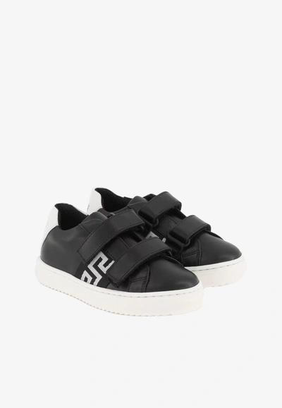 Shop Versace Baby Girls Greca Low-top Sneakers In Black