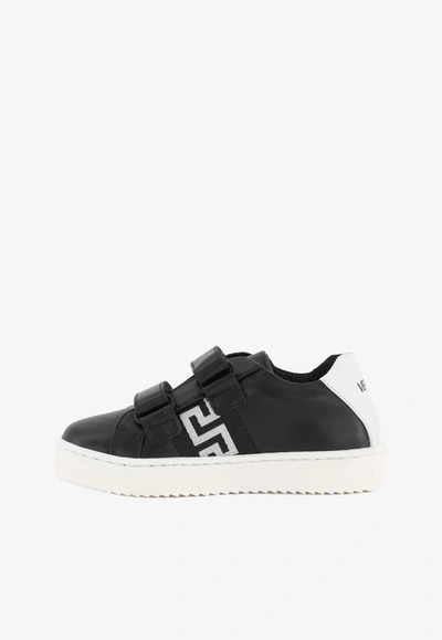 Shop Versace Baby Girls Greca Low-top Sneakers In Black