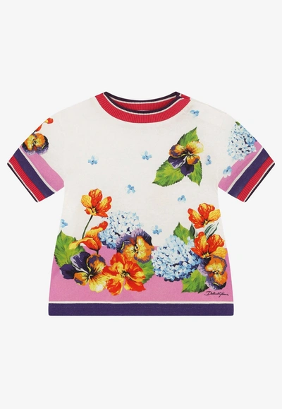 Shop Dolce & Gabbana Baby Girls Hydrangea Print T-shirt In Multicolor