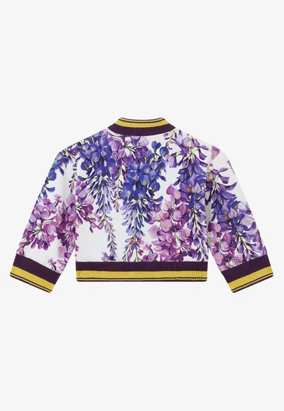 Shop Dolce & Gabbana Baby Girls Wisteria Print Bomber Jacket In Lavender