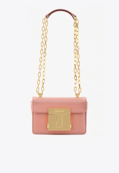 Shop Tom Ford Baguette Chain Shoulder Bag In Grained Leather In Pink