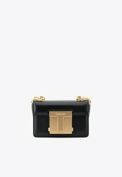 Shop Tom Ford Baguette Chain Shoulder Bag In Grained Leather In Black