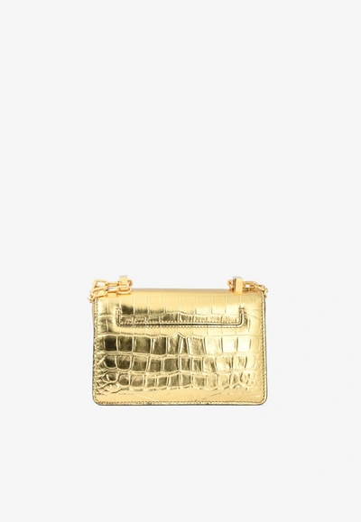 Shop Tom Ford Baguette Metallic Chain Shoulder Bag In Croc-embossed Leather In Gold