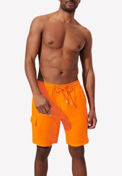 Shop Vilebrequin Baie Cargo Bermuda Shorts In Orange