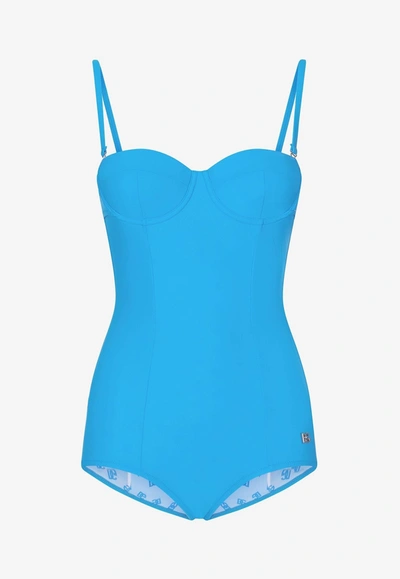 Shop Dolce & Gabbana Balconette One-piece Swimsuit In Blue