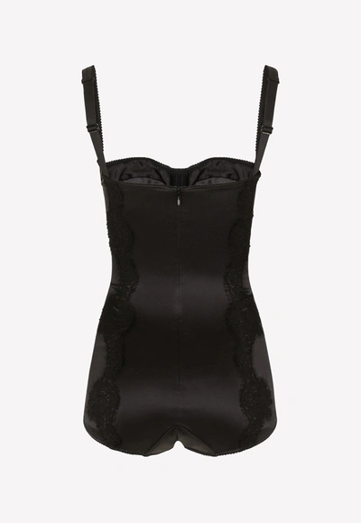 Shop Dolce & Gabbana Balconette-bar Bodysuit In Lace And Silk In Black