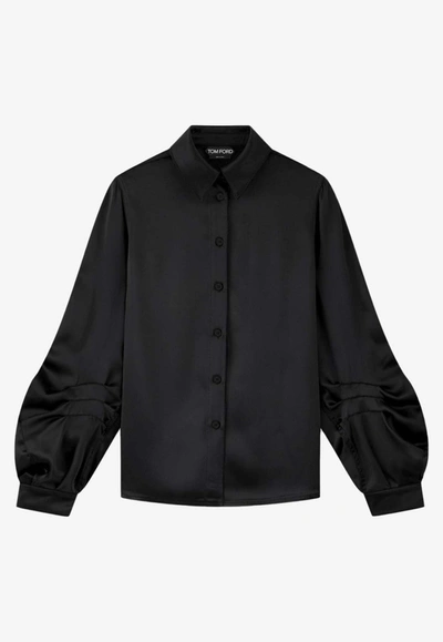 Shop Tom Ford Balloon Sleeves Satin Shirt In Black