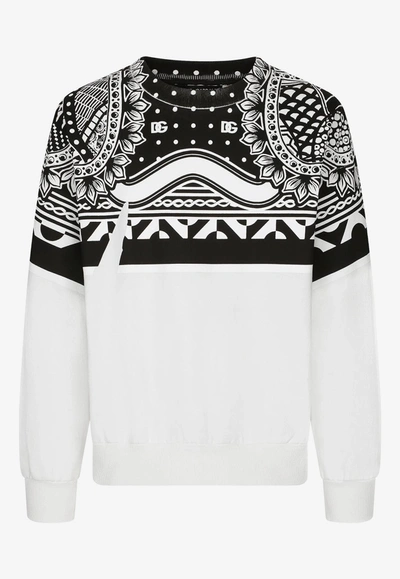Shop Dolce & Gabbana Bandana-printed Pullover Sweatshirt In White
