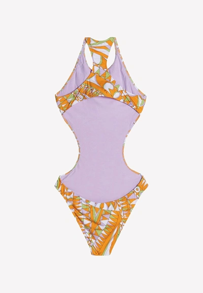 Shop Emilio Pucci Bandierine Print One-piece Swimsuit In Orange