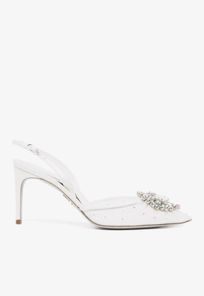 Shop René Caovilla Barbara 80 Crystal-embellished Pointed Pumps In White