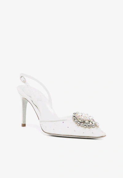 Shop René Caovilla Barbara 80 Crystal-embellished Pointed Pumps In White